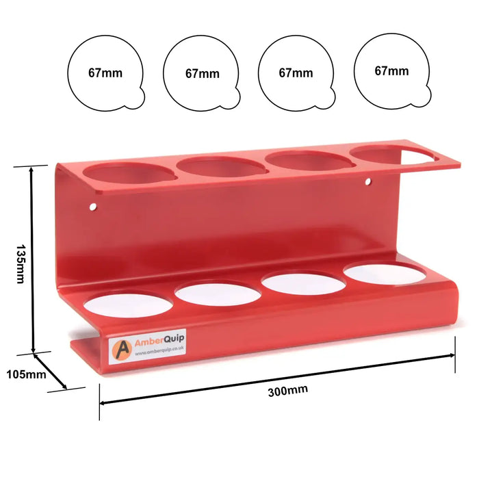 spray can rack in red with sizes